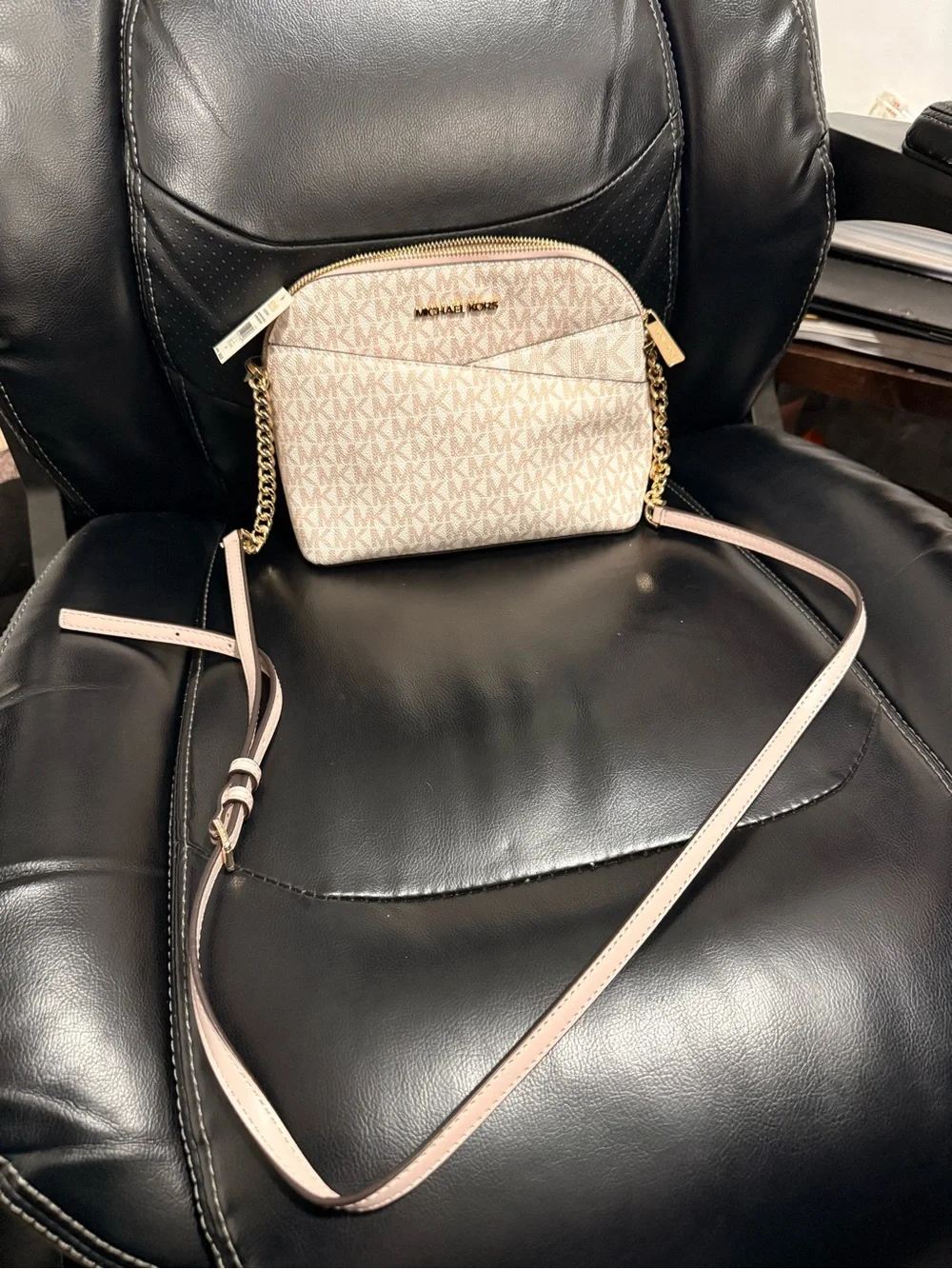 Michael Kors Blush Signature Logo Crossbody with Gold Chain